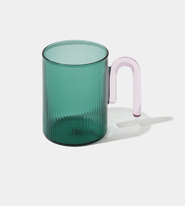 Ribbed U-handle mug - Green & Pink